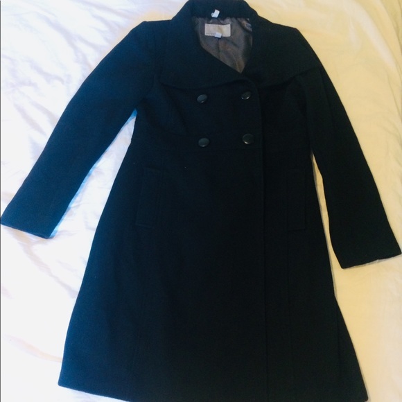Black Recycled Wool Trench Coat Size Medium - Picture 1 of 16